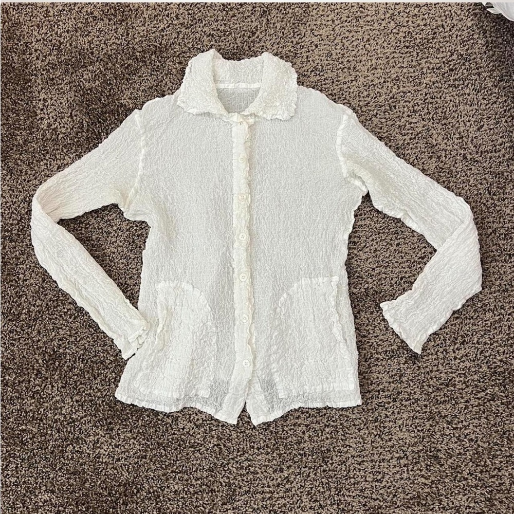 Issey miyake me cauliflower crinkle button up cardigan